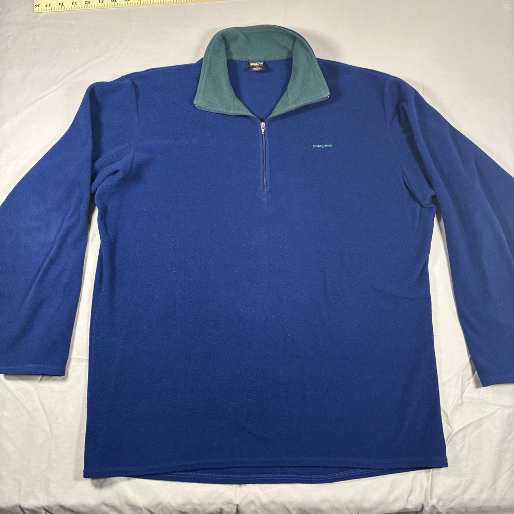 Vintage Patagonia Capilene Fleece Pullover Mens XL USA Blue Green 1/4 Zip 90s - Picture 2 of 9